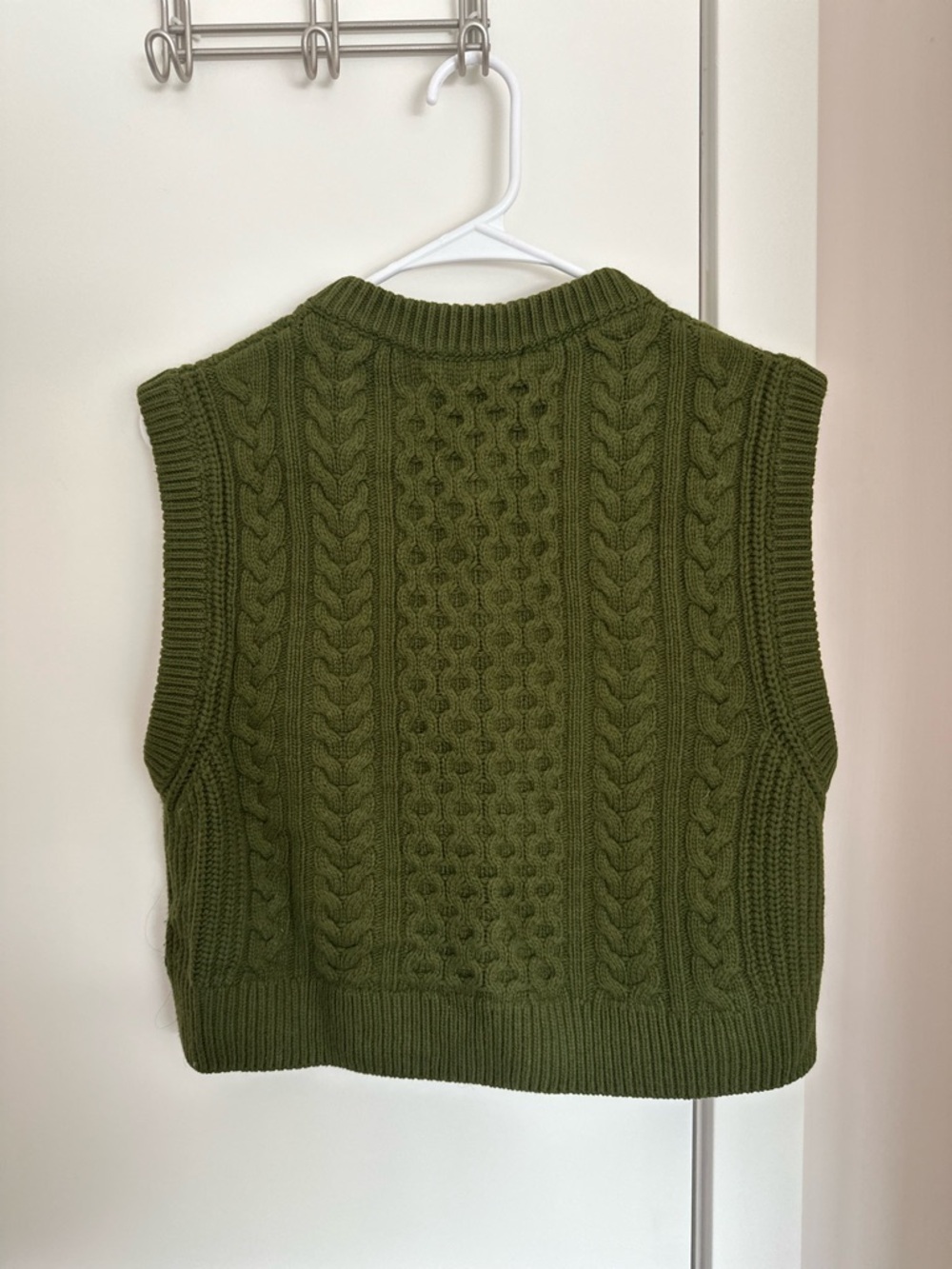 Sezane Olive Green Cable Knit Button-Front Sweater Vest - Picture 5 of 7